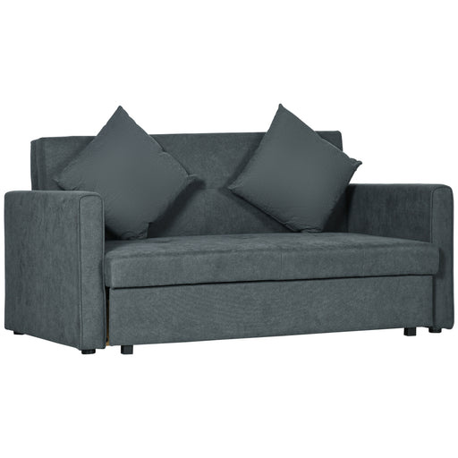 2 Seater Sofa Bed, Convertible Bed Settee, Modern Fabric Loveseat Sofa Couch w/ 2 Cushions, Hidden Storage for Guest Room, Grey