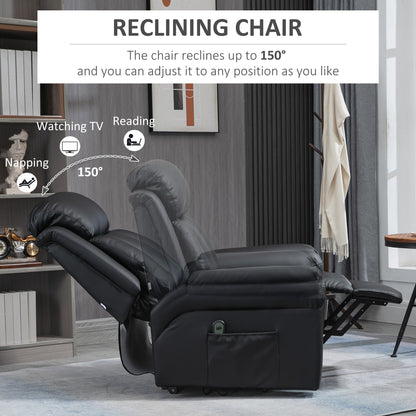 PU Leather Electric Recliner Mobility Lift&Rise Overstuffed Design Black