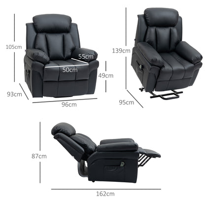PU Leather Electric Recliner Mobility Lift&Rise Overstuffed Design Black