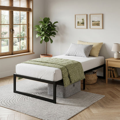 3ft Single Bed Frame with Underbed Storage, 32.5 cm Height, Metal Platform Bed Frame with Steel Slat Support, Noise-Free, Easy Assembly, Black