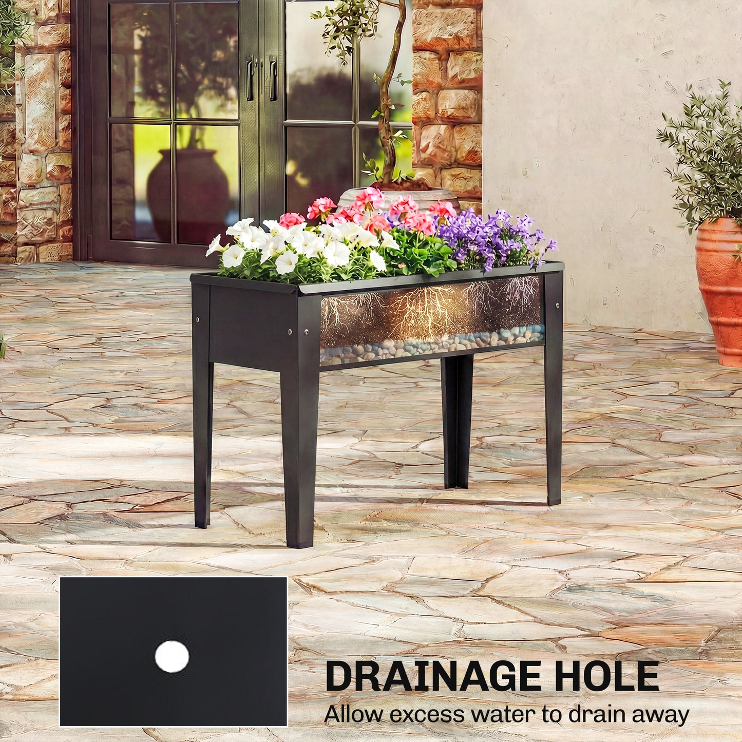Raised Planter, Metal Raised Garden Bed on Legs with Drainage Hole