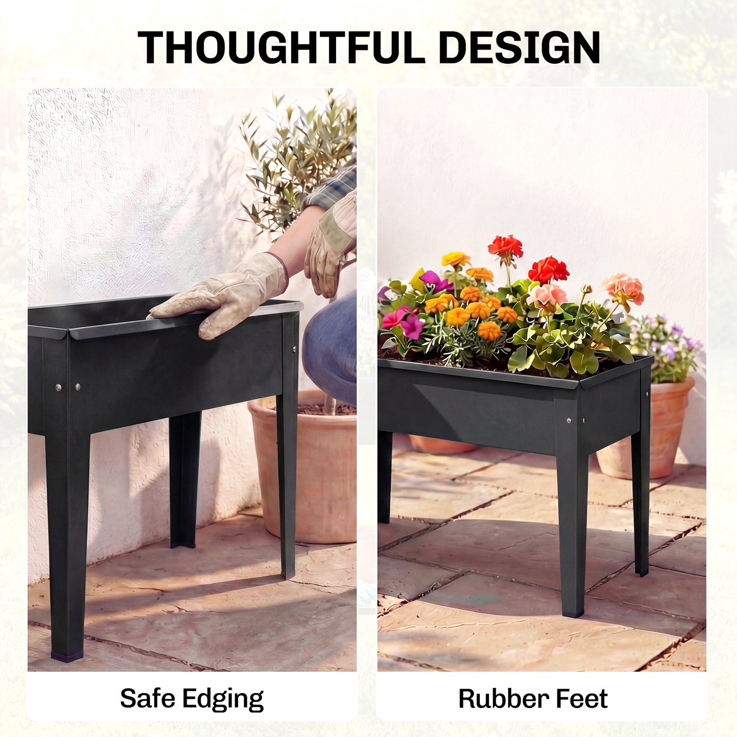 Raised Planter, Metal Raised Garden Bed on Legs with Drainage Hole