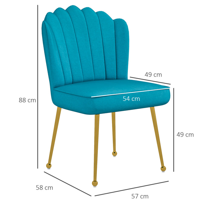 Velvet-Feel Shell Accent Chair Home Bedroom Lounge Metal Legs Blue