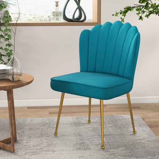 Velvet-Feel Shell Accent Chair Home Bedroom Lounge Metal Legs Blue