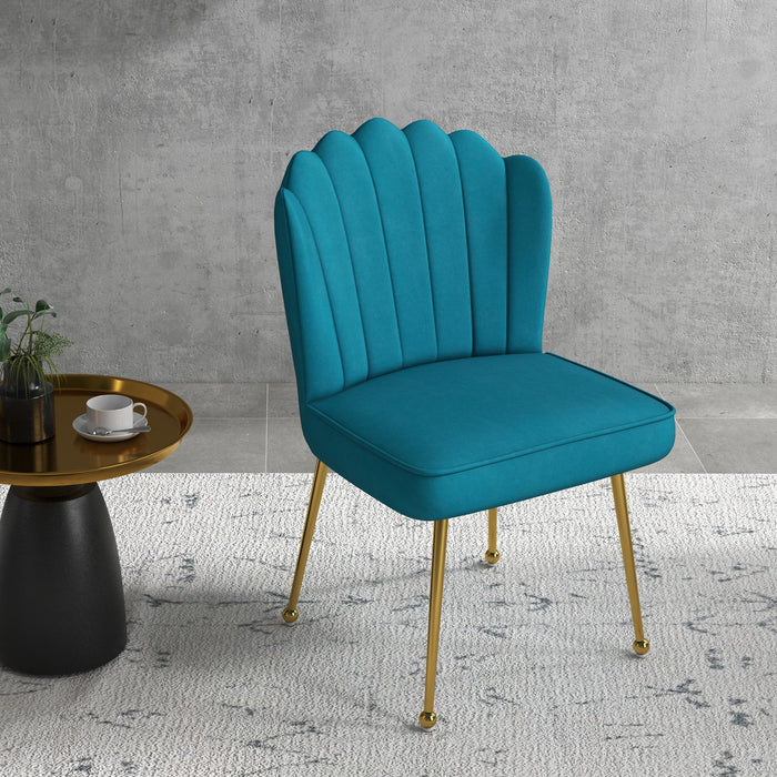 Velvet-Feel Shell Accent Chair Home Bedroom Lounge Metal Legs Blue