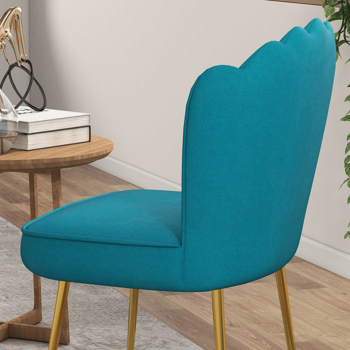 Velvet-Feel Shell Accent Chair Home Bedroom Lounge Metal Legs Blue