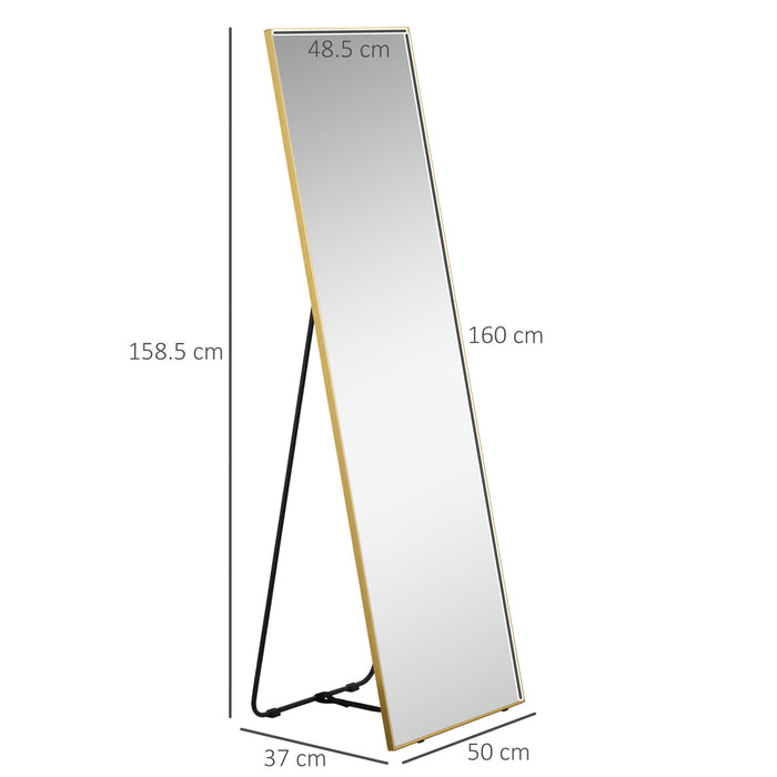 Full Length Mirror Wall-Mounted, 160 x 50 cm Freestanding Rectangle Dressing Mirror for Bedroom, Living Room, Gold Frame