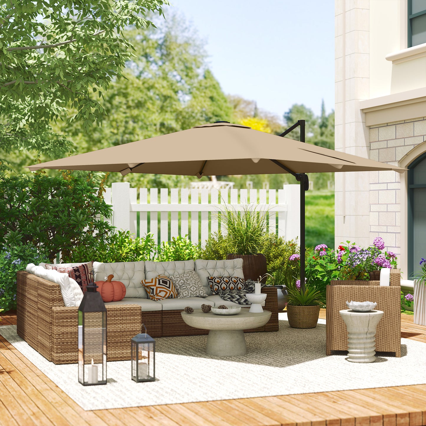 3 x 3 m Cantilever Parasol, Square Patio Umbrella with Crank Handle