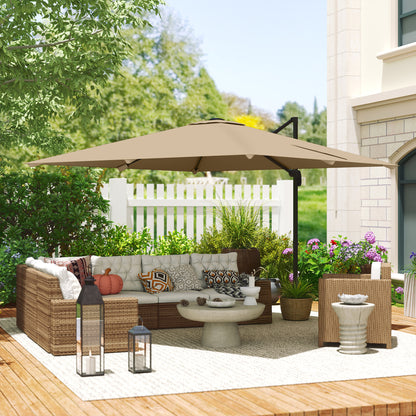 3 x 3 m Cantilever Parasol, Square Patio Umbrella with Crank Handle