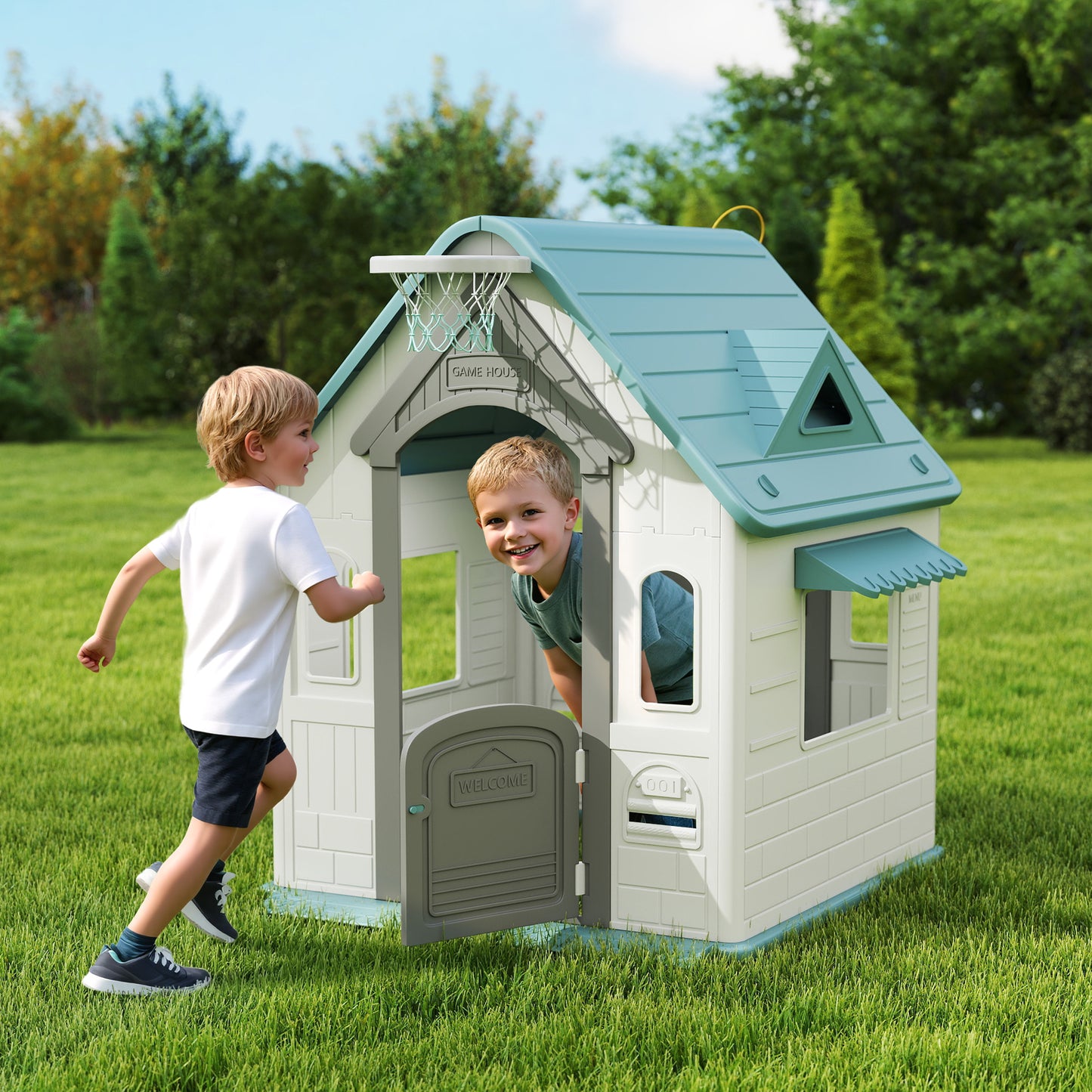Playhouse for Kids Outdoor Indoor, 5 in 1 Garden House, Beige