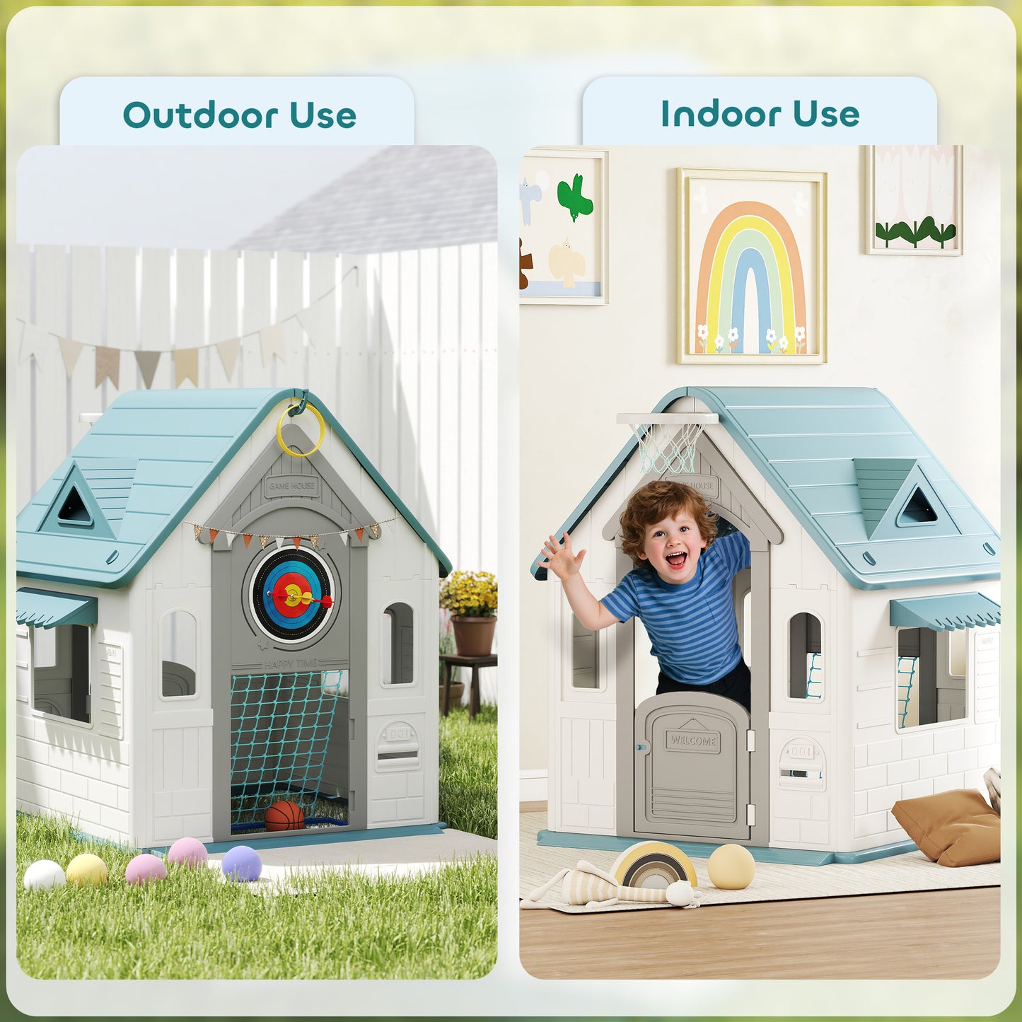 Playhouse for Kids Outdoor Indoor, 5 in 1 Garden House, Beige