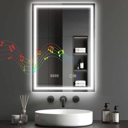500 x 700 mm Bathroom Mirror with Bluetooth Clock Lights Demister Pad