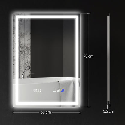 500 x 700 mm Bathroom Mirror with Bluetooth Clock Lights Demister Pad