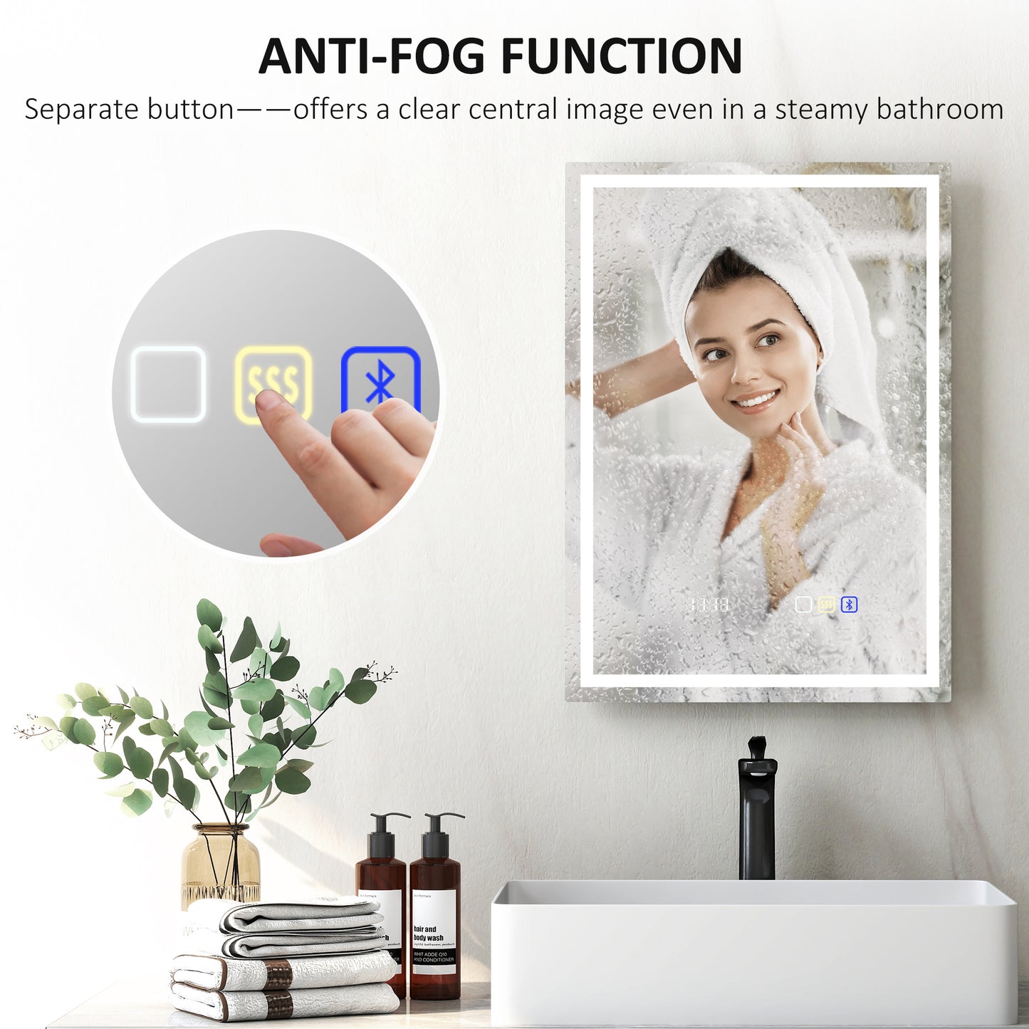 500 x 700 mm Bathroom Mirror with Bluetooth Clock Lights Demister Pad