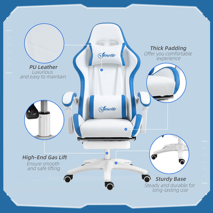Racing Style Gaming Chair with Reclining Function Footrest, Blue