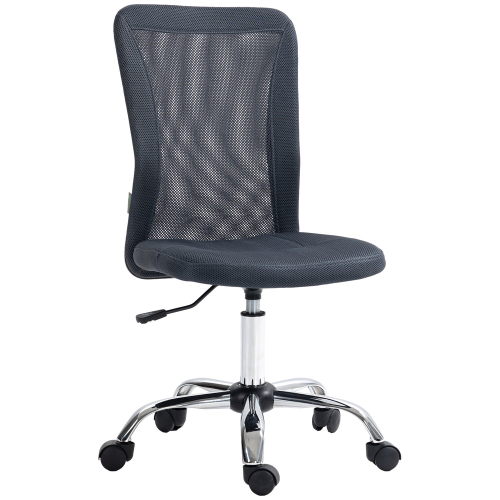 Computer Desk Chair, Mesh Office Chair with Adjustable Height and Swivel Wheels, Armless Study Chair, Grey