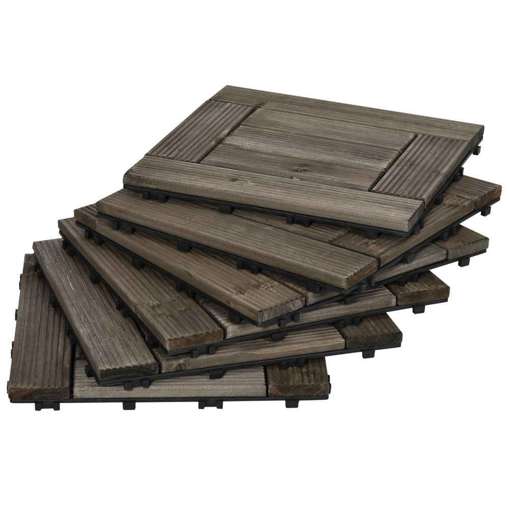 27 Pcs Wooden Interlocking Decking Tiles, 30 x 30 cm Outdoor Flooring Tiles, 2.5„é° per Pack, for Patio, Balcony Terrace Hot Tub Charcoal Grey