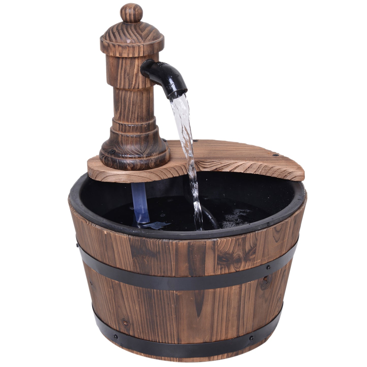 Garden Barrel Water Fountain Patio Wood Electric Water Feature w/ Pump