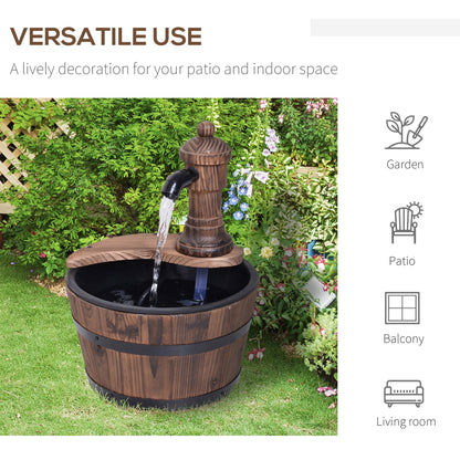 Garden Barrel Water Fountain Patio Wood Electric Water Feature w/ Pump