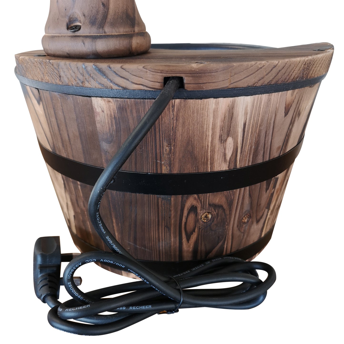 Garden Barrel Water Fountain Patio Wood Electric Water Feature w/ Pump