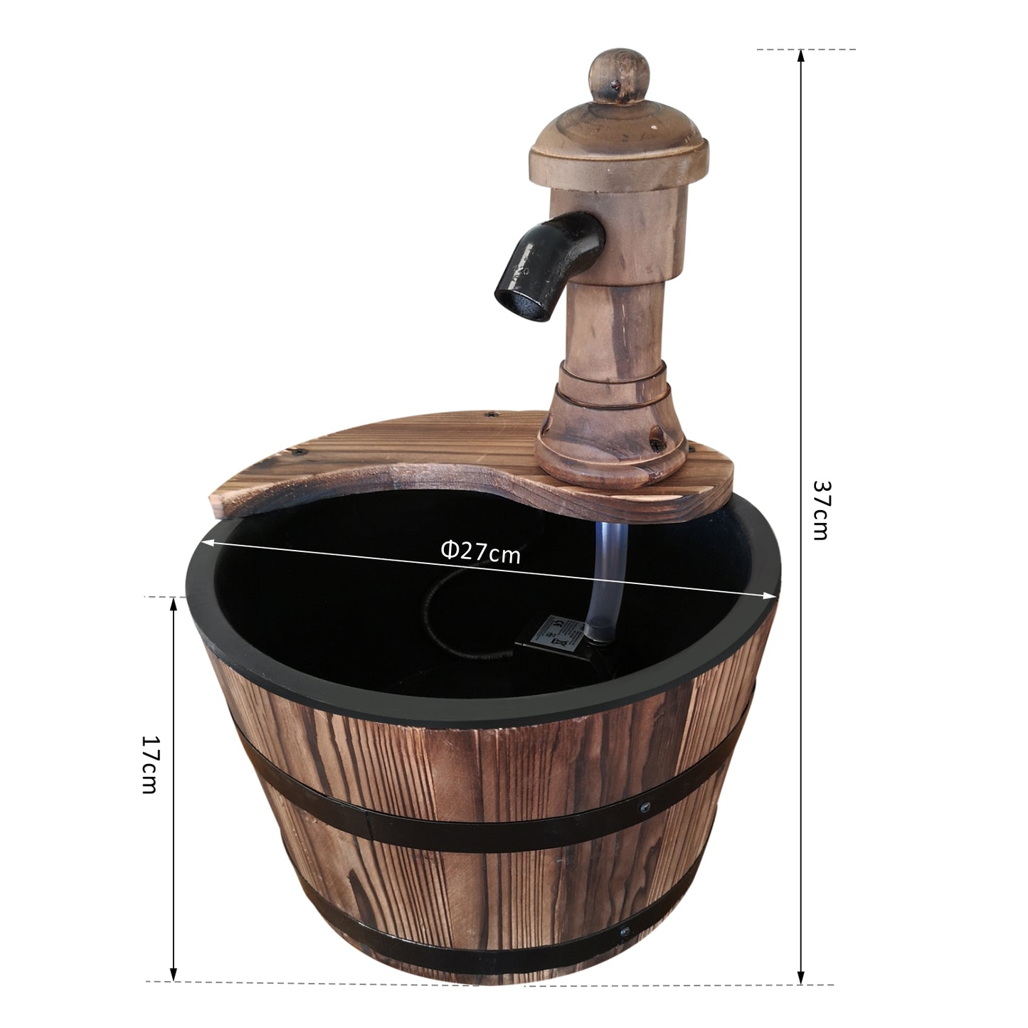 Garden Barrel Water Fountain Patio Wood Electric Water Feature w/ Pump