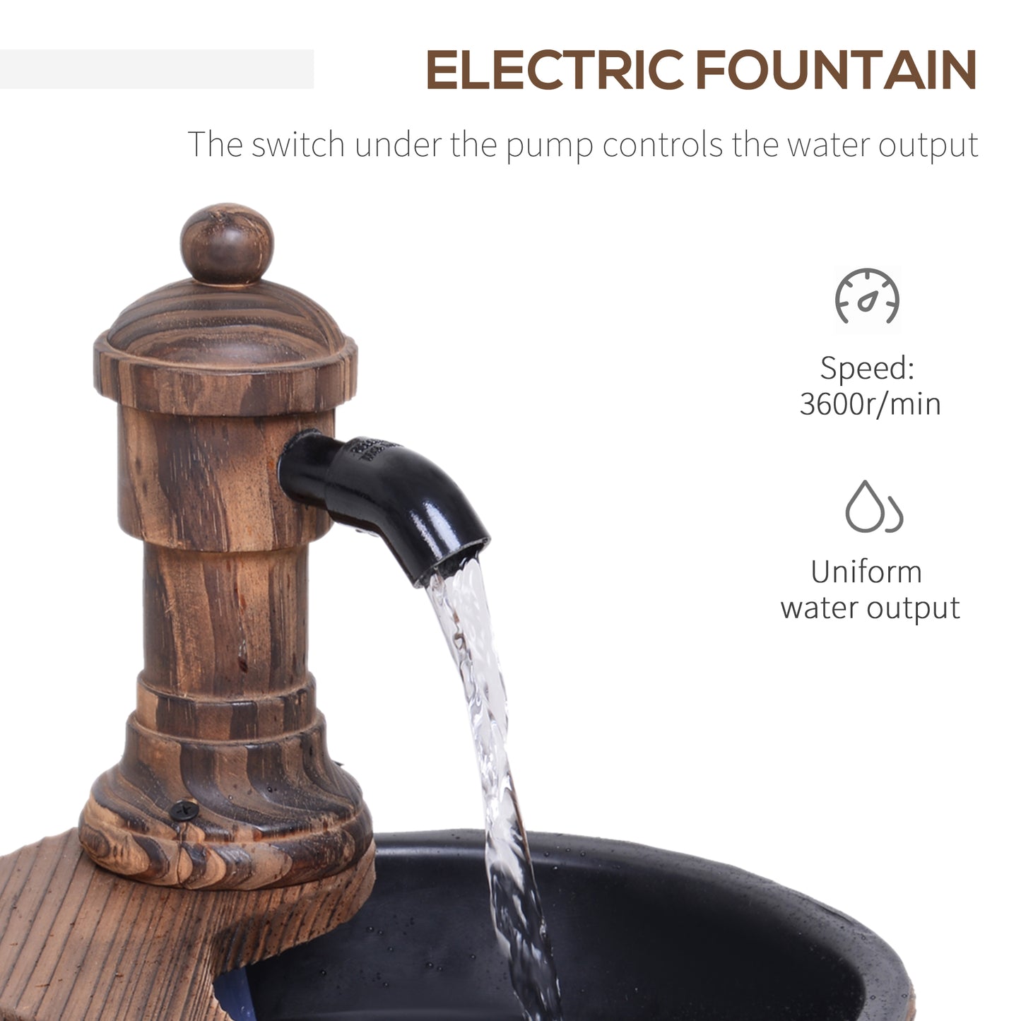 Garden Barrel Water Fountain Patio Wood Electric Water Feature w/ Pump