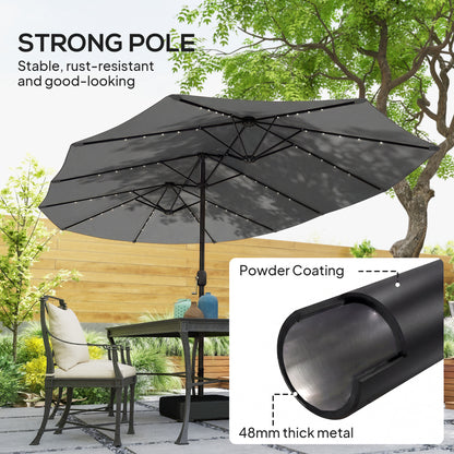 Double Sided Garden Parasol w/ 60 Solar LED Lights 4.5m, Grey