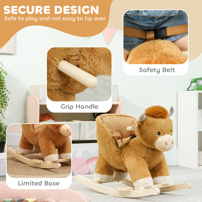 Baby Rocking Horse with Song, Safety Belt, Wood Base for 1-3 Years