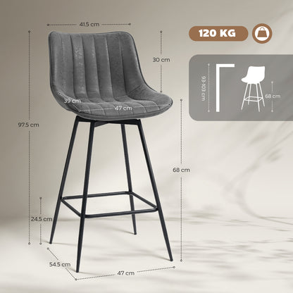 Swivel Bar Stools Set of 2, PU Leather Upholstered Bar Chairs, Grey