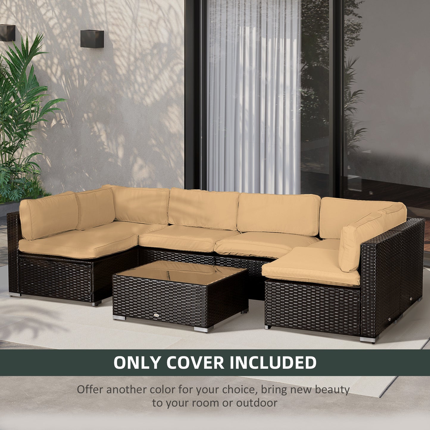 Garden Rattan Sofa Set Polyester Cover Replacement No Cushion Beige