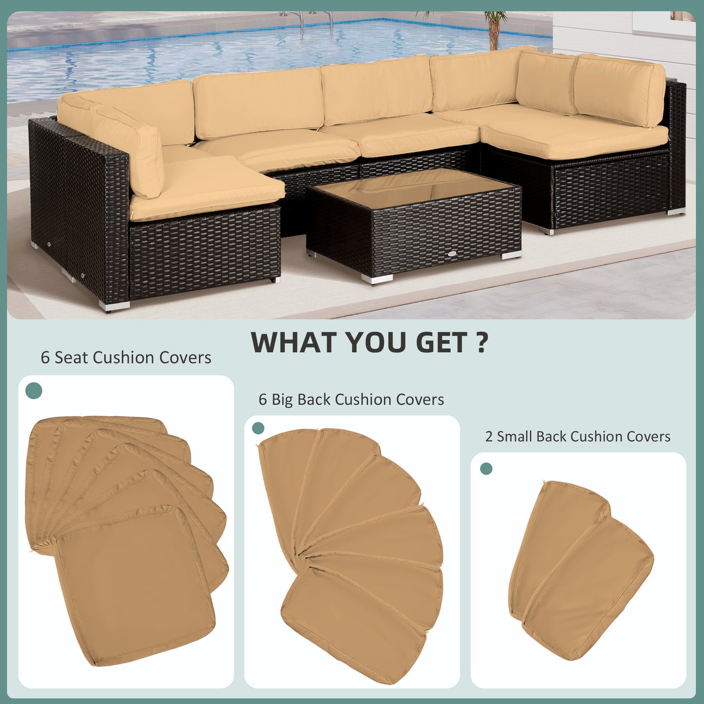 Garden Rattan Sofa Set Polyester Cover Replacement No Cushion Beige