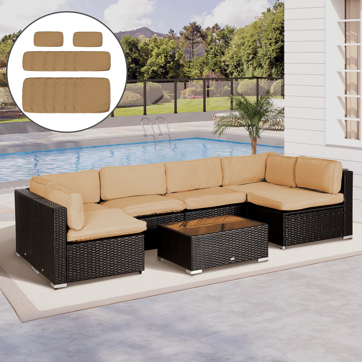 Garden Rattan Sofa Set Polyester Cover Replacement No Cushion Beige