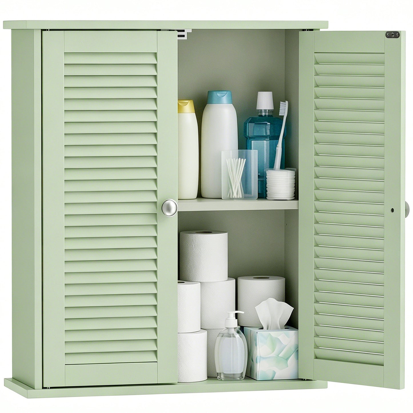 Bathroom Cabinet with Adjustable Shelf, Light Green
