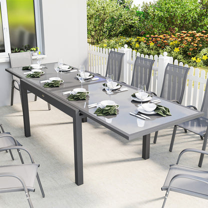 Aluminium Extending Garden Table, Glass Top Dining Table, Grey