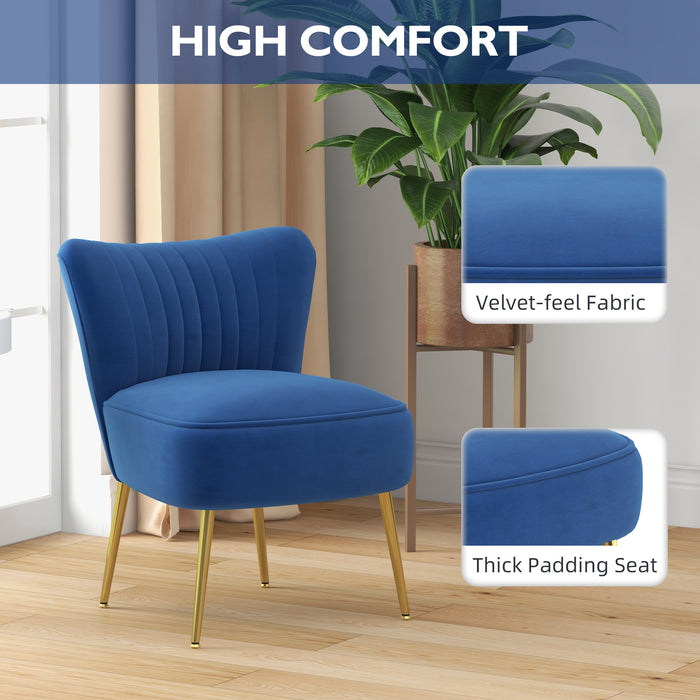 Set of 2 Accent Chairs, Upholstered Living Room Chairs with Gold Tone Steel Legs, Wingback Armless Chairs, Blue