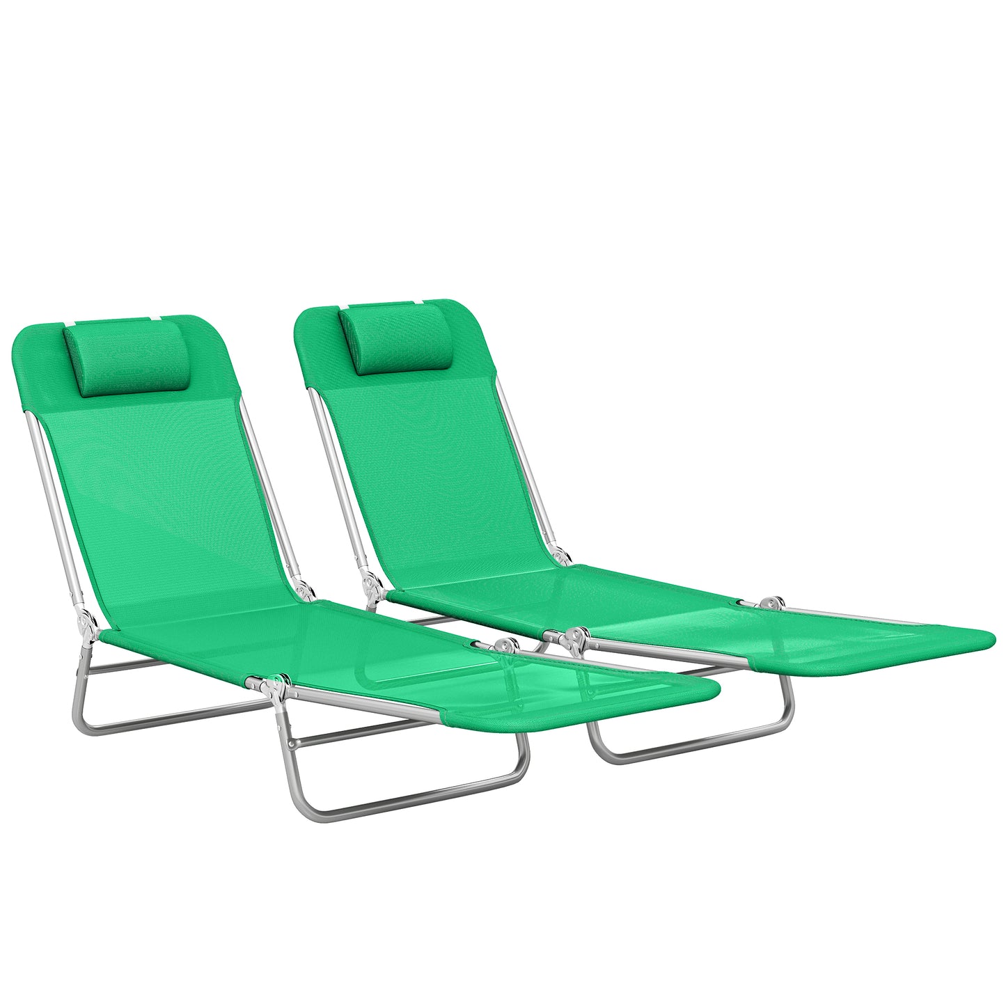 2 Pieces Sun Loungers Foldable Reclining Chair, Dark Green