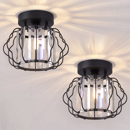 Set of 2 Crystal Ceiling Lights (E27 Bulbs Not Included) - Black