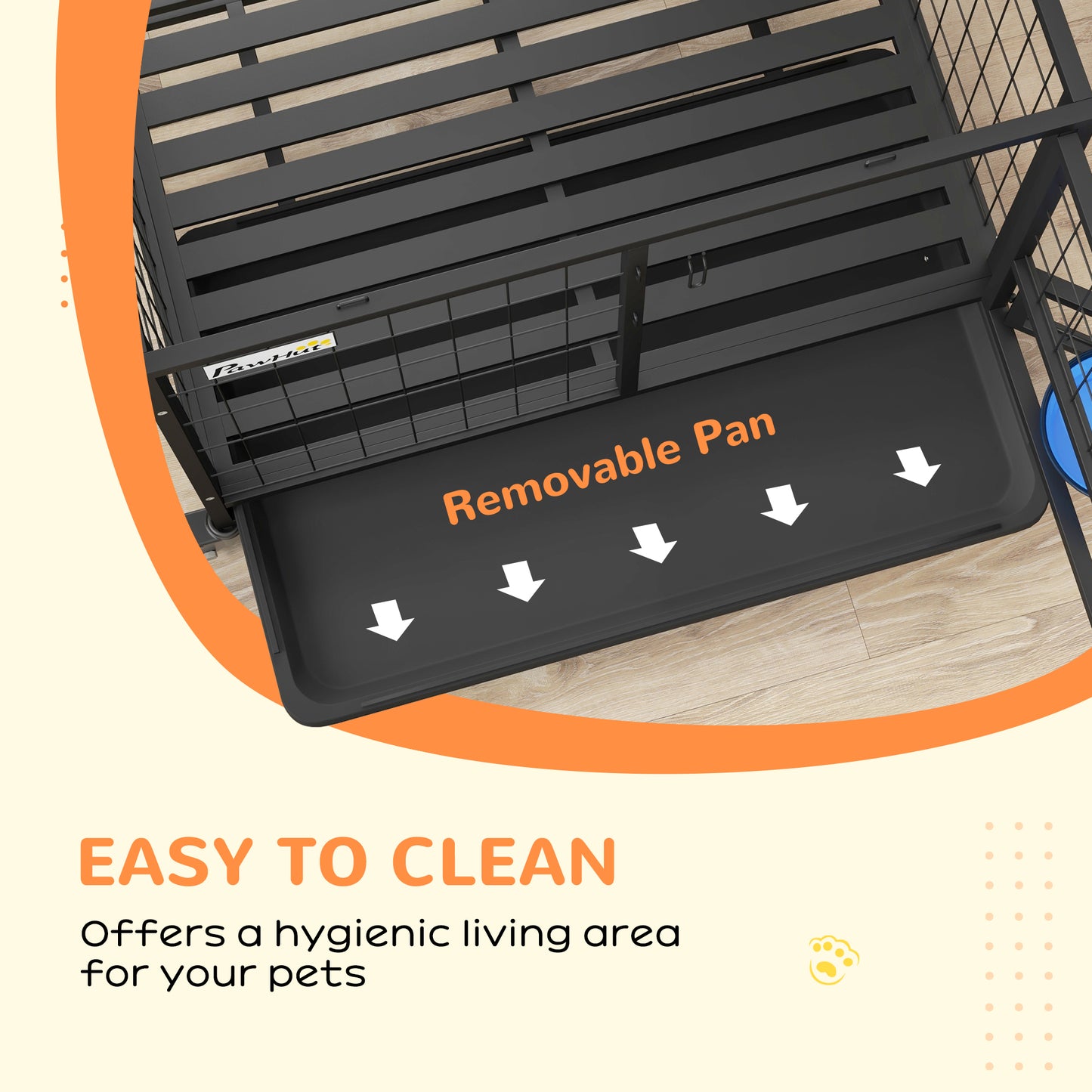 36" Heavy Duty Dog Crate on Wheels w/ Bowl Holder, Removable Tray