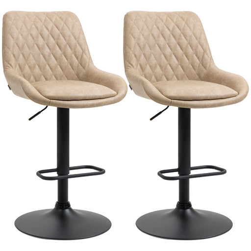 Retro Bar Stools Set of 2, Adjustable Kitchen Stool, Upholstered Bar Chairs with Back, Swivel Seat, Khaki