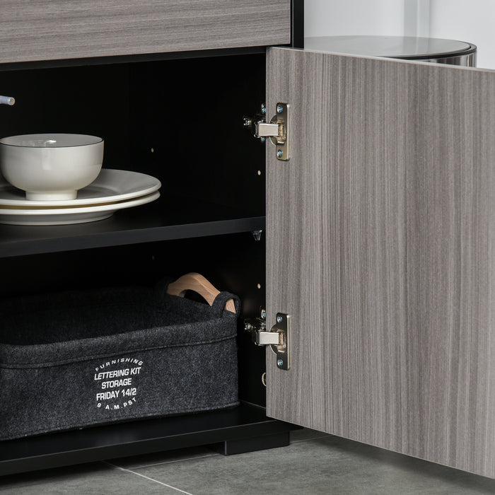 Modern Stylish Freestanding Push-Open Design Cabinet with 2 Drawer, 2 Door Cabinet, 2 Part Inner Space-Grey and Black