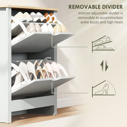 12-Shoe Storage Cabinet 4 Shelves 2 Drawers Tabletop Light Grey