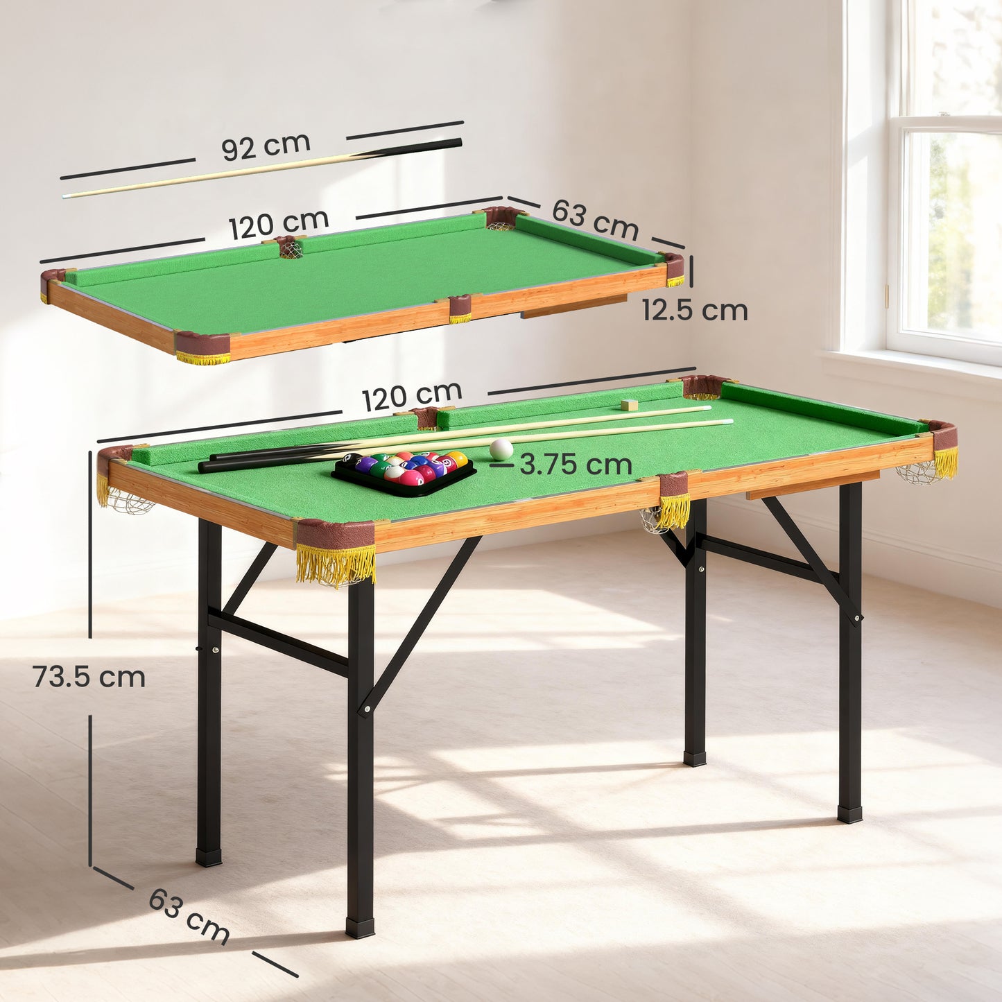 4FT Folding Pool Table, Mini Billiards Table Set for Kids, Green