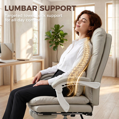 Ergonomic Executive Office Chair, Velvet Reclining Computer Desk Chair with Lumbar Support, Footrest, Plush Thick Cushion, 360° Swivel for Home Office, Khaki