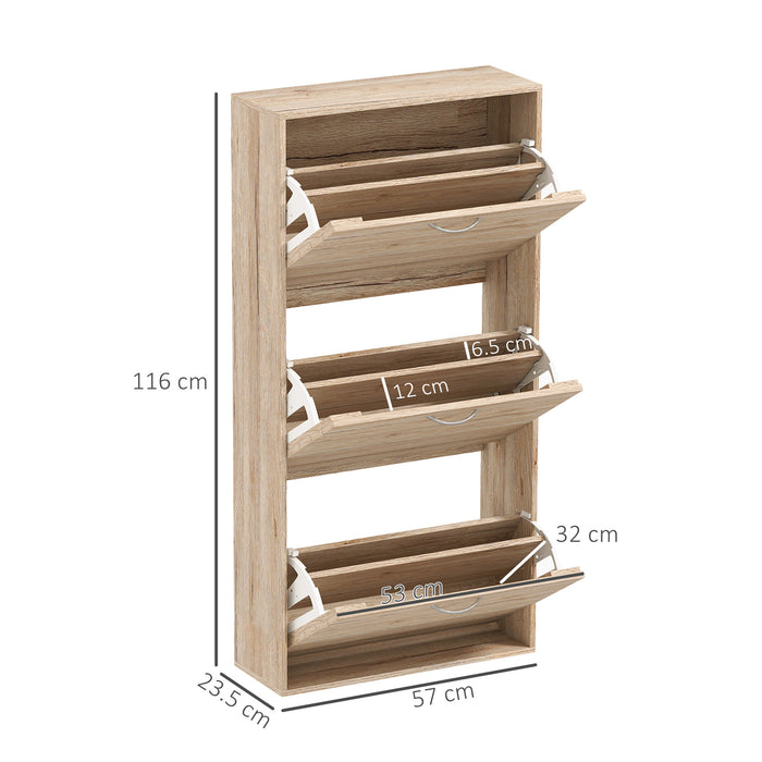 Slim Shoe Storage Cabinet with 3 Flip Drawers for 12 Pair of Shoes