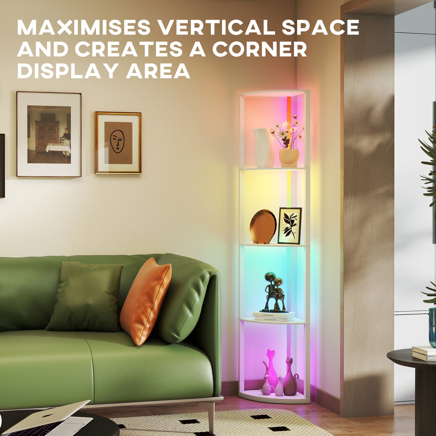 RGB LED Floor Lamp with Shelves and Remote Control for Living Room