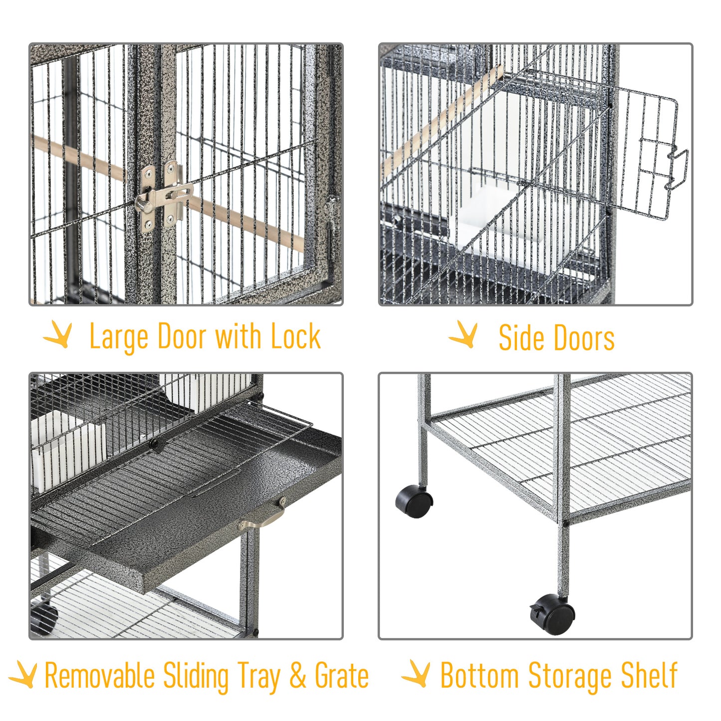 Wide Large Metal Bird Cage for Finch Canaries Parakeets Cockatiels with Rolling Stand, Removable Metal Tray, Storage Shelf, Wood Perch