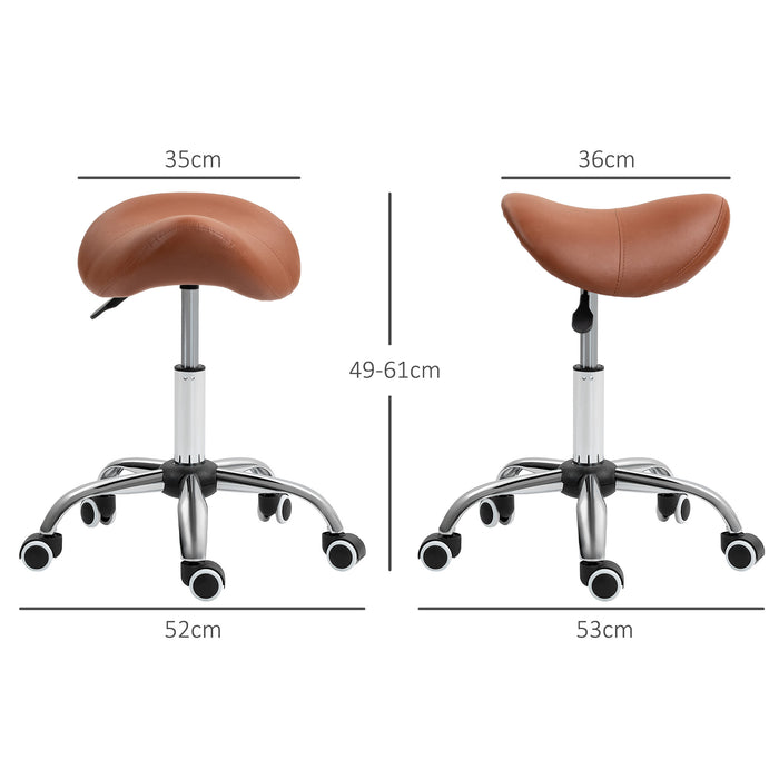 PU Leather Saddle Stool w/ Moulded Padded Seat Adjustable Height Brown