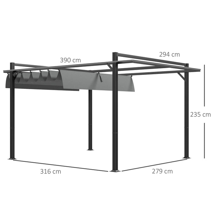 3 x 4m Retractable Pergola, Garden Gazebo Shelter with Aluminium Frame, for Grill, Patio, Deck, Grey