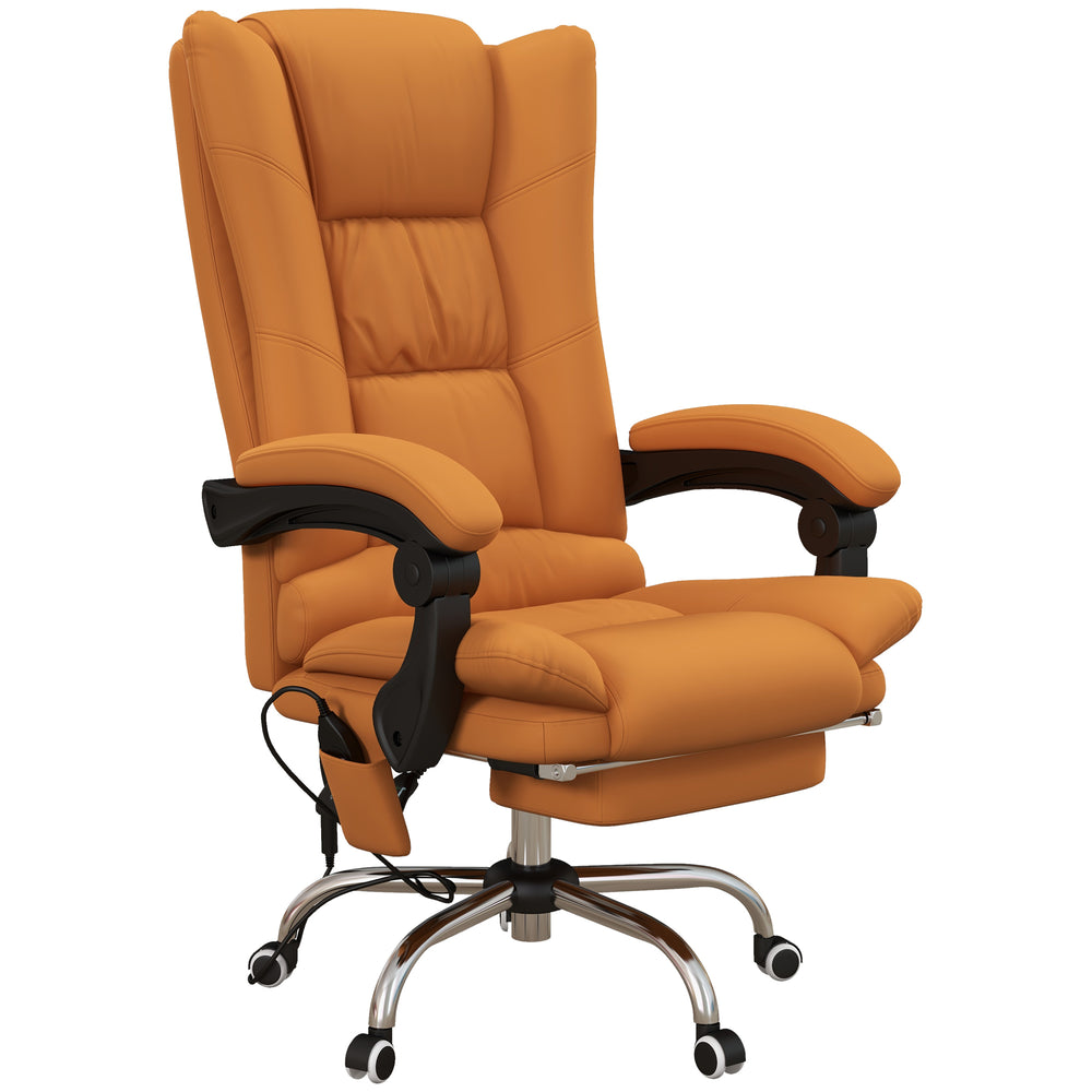 Vibration Massage Office Chair with Heat, PU Leather Computer Chair with Footrest, Armrest, Reclining Back, Brown