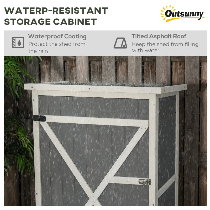 Garden Storage Shed Fir Wood Tool Cabinet Organiser with Shelves - Grey